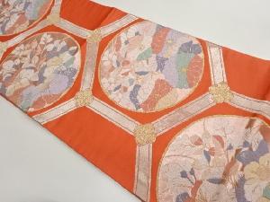 亀甲に丸・秋草・椿模様織出し袋帯